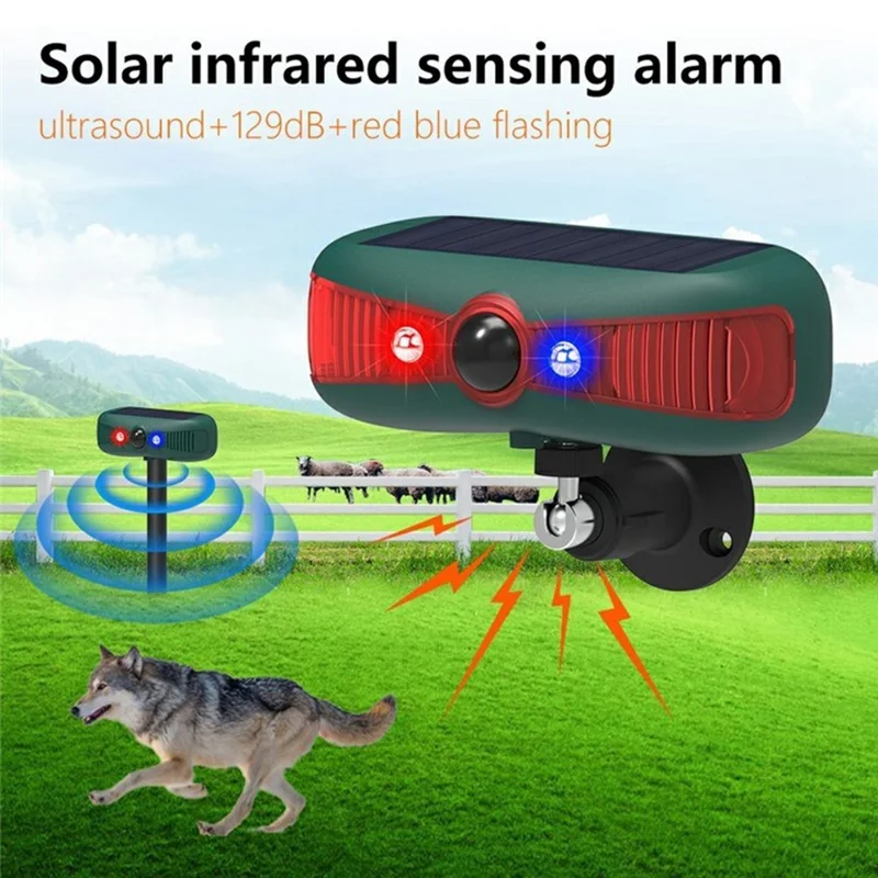 N911Y Solar Powered Alarm Infrared Motion Sensor Sound Light Warning High Frequency Animal Voice Repellent