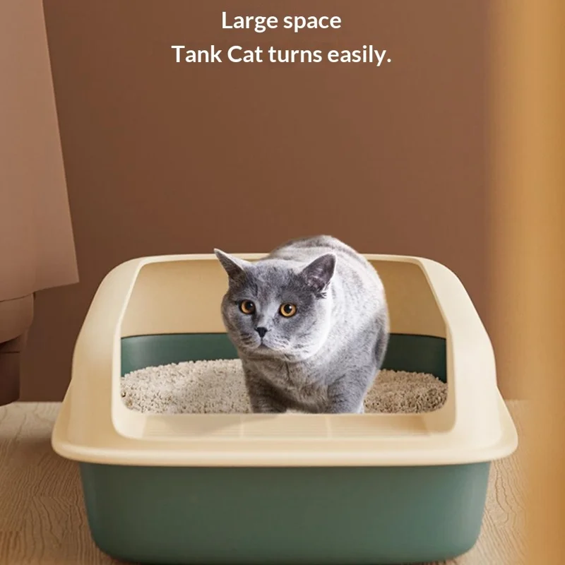 40 x 31 x 17 cm Halboffene Katzentoilette mit Hohen Wänden, Verstärkte Kunststoff-Spritzschutz, Haustier-WC mit Streukelle – Gelb + Grün