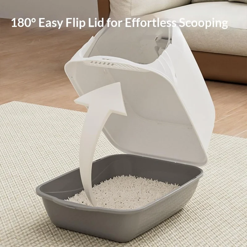 Tragbare Katzenstreu-Box mit Tür, Geruchskontrolle, Anti-Spritz-Schutz, transportable, geschlossene Katzen-Toilette – Grau