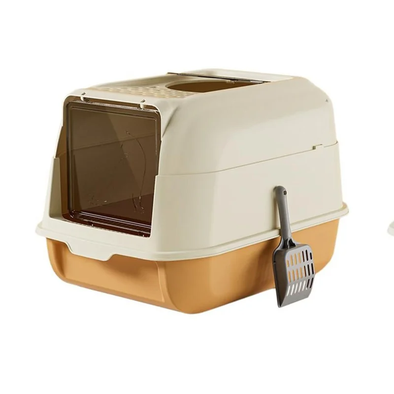 Top Entry Kunststoff-Katzenklo Anti-Geruch Spritzwassergeschützt Vollständig Umrahmt mit Streukratte - Orange