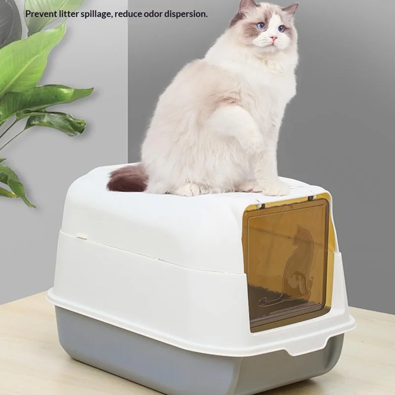 Top Entry Kunststoff-Katzenklo Anti-Geruch Spritzwassergeschützt Vollständig Umrahmt mit Streukratte - Orange