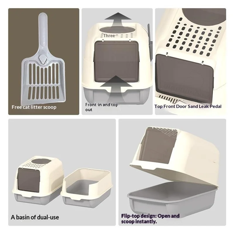 Top Entry Kunststoff-Katzenklo Anti-Geruch Spritzwassergeschützt Vollständig Umrahmt mit Streukratte - Orange