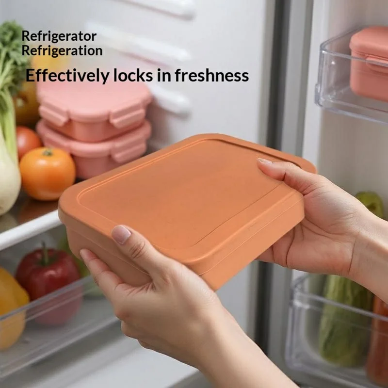 4-Compartments Silicone Lunch Box with Lid Microwave Safe Food Storage Container (BPA Free, No FDA) - Green