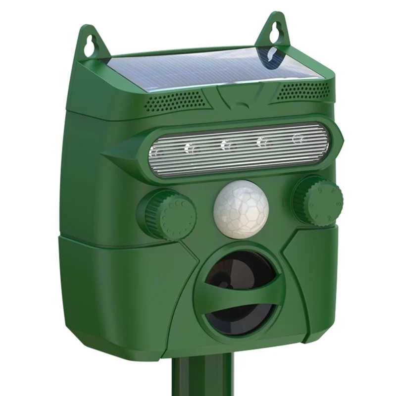 RC-548 Solar Powered Ultrasonic Animal Repeller with PIR Sensor and LED Flash IPX4 Waterproof - Green