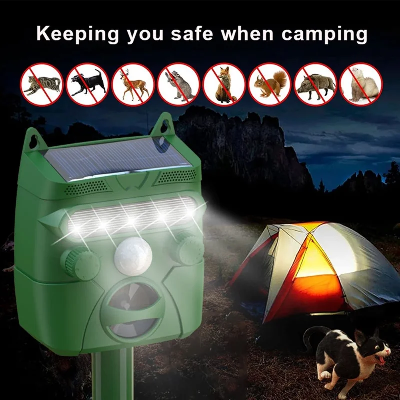 RC-548 Solar Powered Ultrasonic Animal Repeller with PIR Sensor and LED Flash IPX4 Waterproof - Green