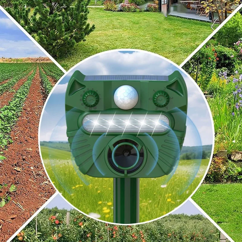 RC-547 Outdoor Solar Ultrasonic Animal Repeller PIR Motion Sensor LED Strobe IPX4 Waterproof - Green