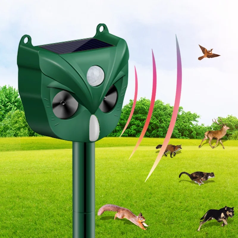 RC-546 Outdoor Solar Animal Repeller Ultrasonic PIR Motion Sensor 5 Modes 120dB Alarm LED Flash IPX4 Waterproof - Green