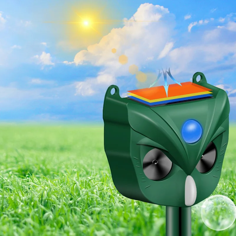 RC-546 Outdoor Solar Animal Repeller Ultrasonic PIR Motion Sensor 5 Modes 120dB Alarm LED Flash IPX4 Waterproof - Green