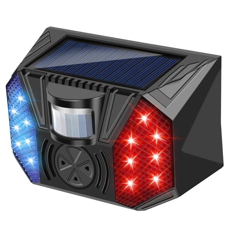 RC-711 Solar Motion Sensor Alarm IP65 Waterproof Red Blue LED Outdoor Deterrent Device (without Remote)