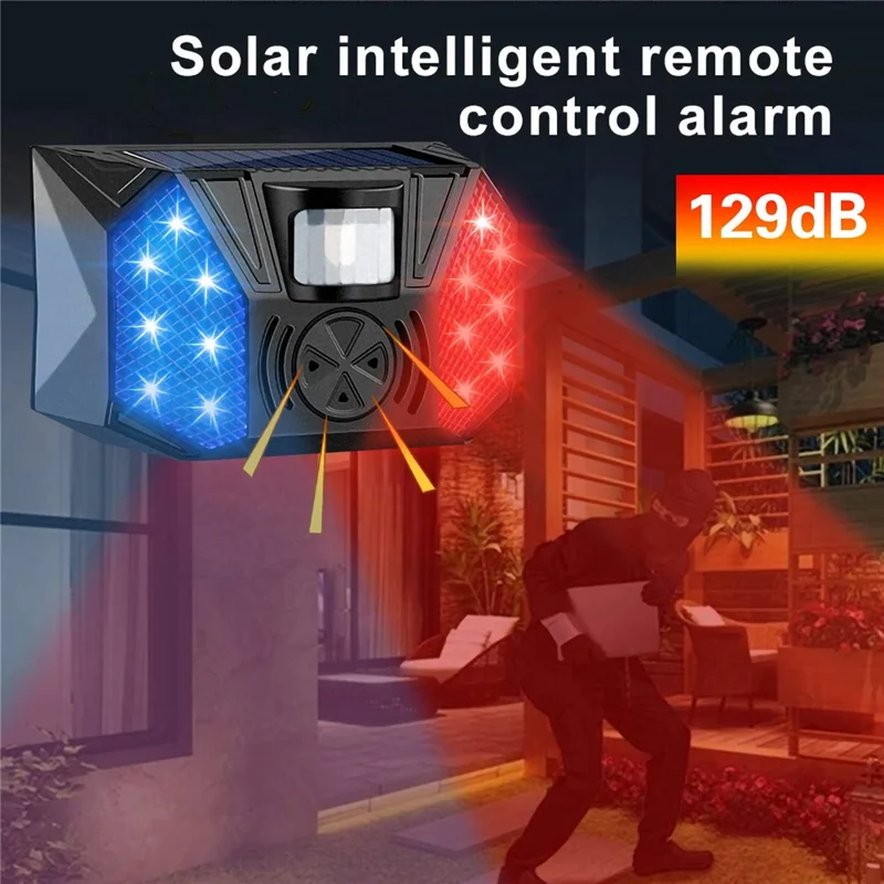 RC-711 Solar Motion Sensor Alarm IP65 Waterproof Red Blue LED Outdoor Deterrent Device (without Remote)