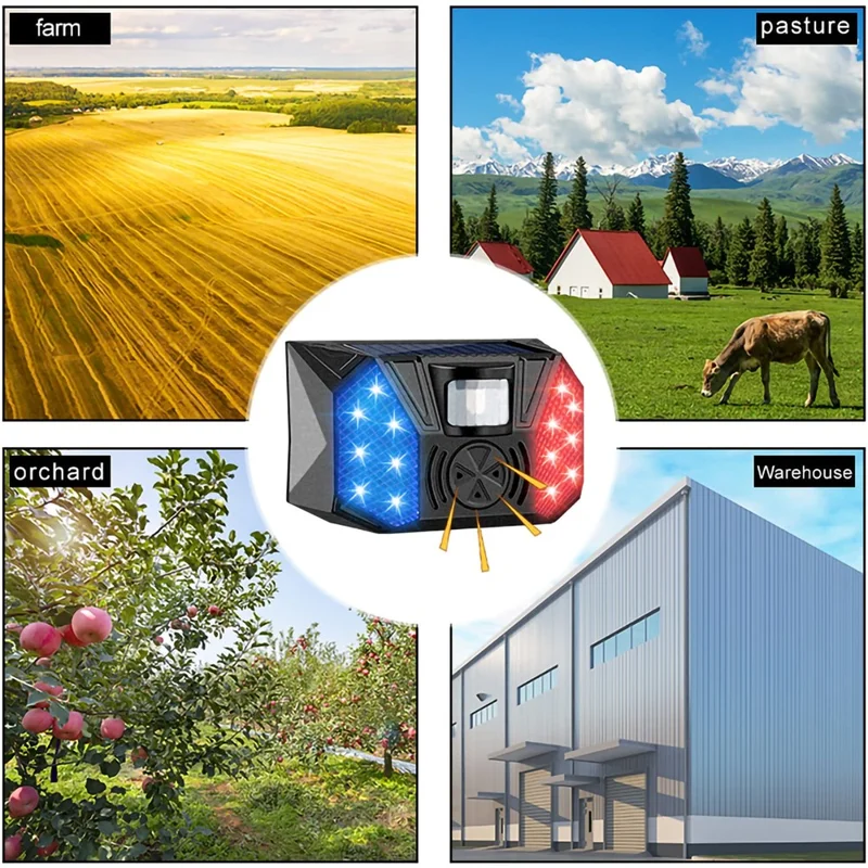 RC-711 Solar Motion Sensor Alarm IP65 Waterproof Red Blue LED Outdoor Deterrent Device (without Remote)