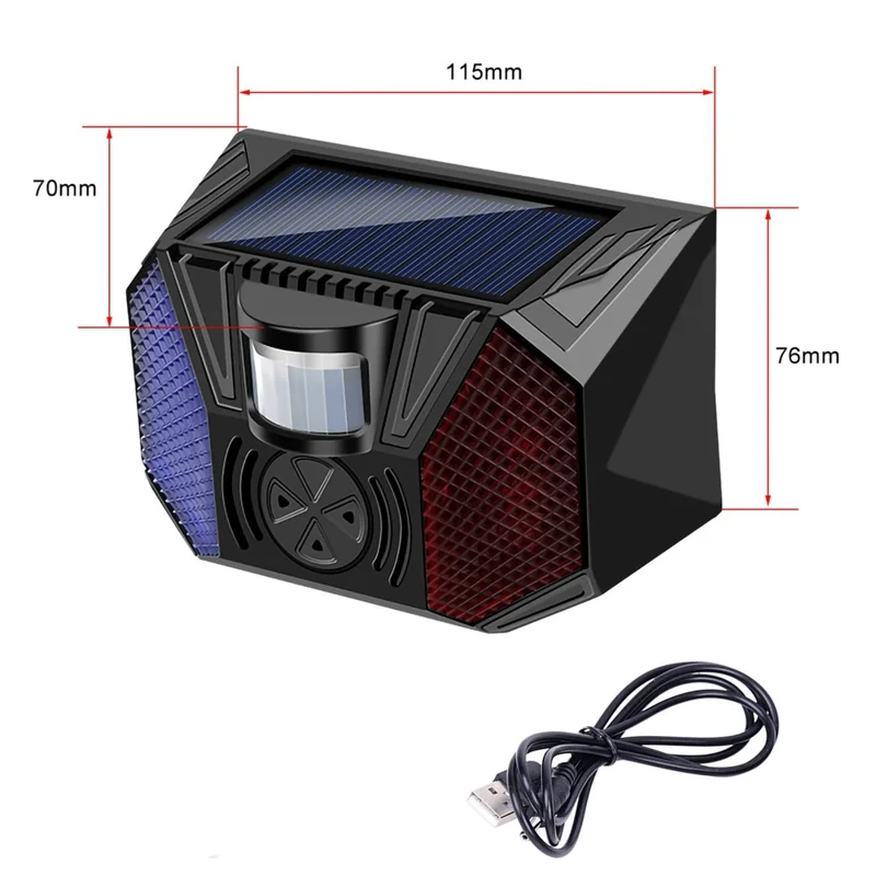 RC-711 Solar Motion Sensor Alarm IP65 Waterproof Red Blue LED Outdoor Deterrent Device (without Remote)