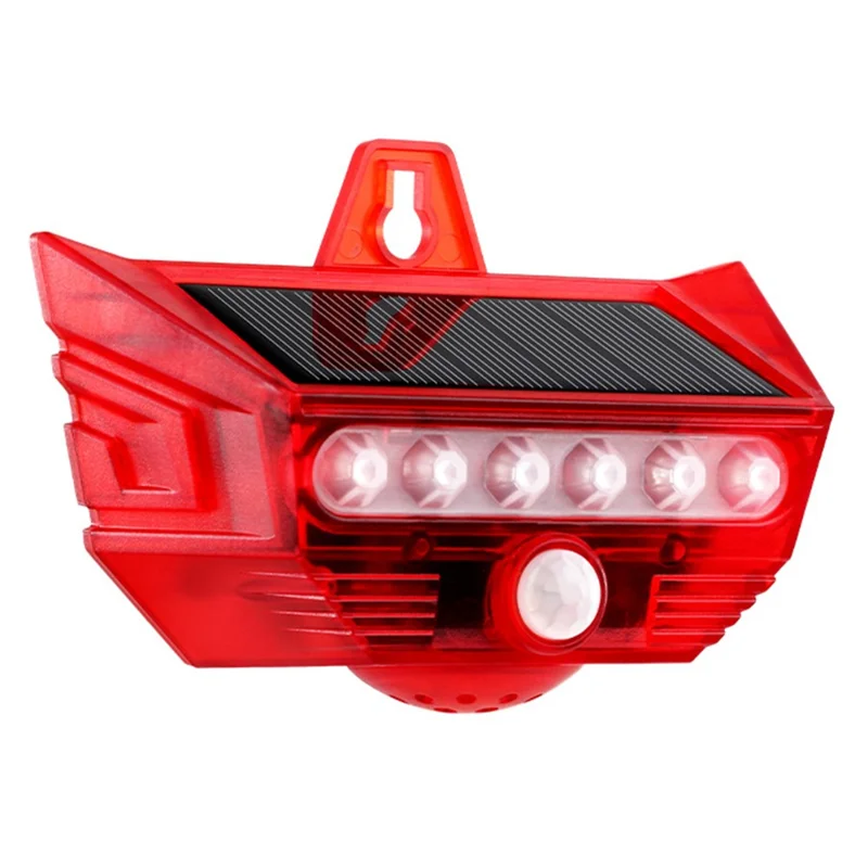 RC-710 Solar Powered PIR Motion Sensor Alarm 129dB Audio and Visual Animal Repeller (without Remote) - Red