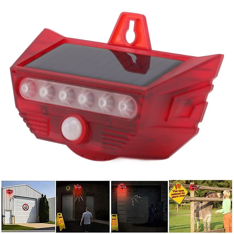 RC-710 Solar Powered PIR Motion Sensor Alarm 129dB Audio and Visual Animal Repeller (without Remote) - Red