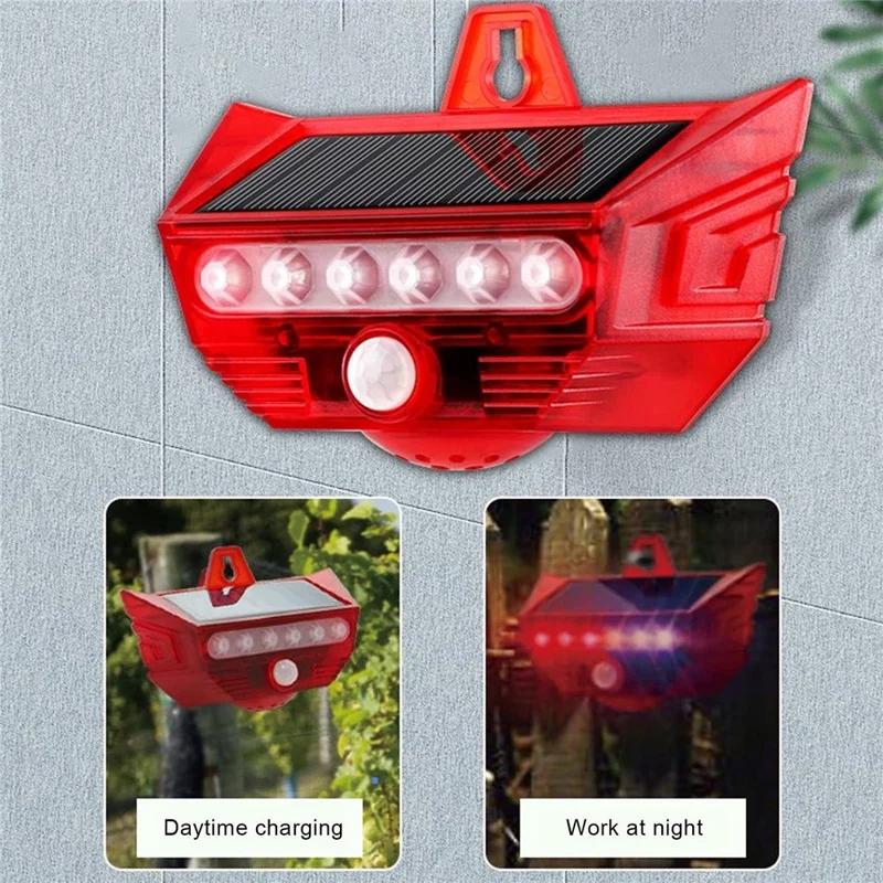 RC-710 Solar Powered PIR Motion Sensor Alarm 129dB Audio and Visual Animal Repeller (without Remote) - Red