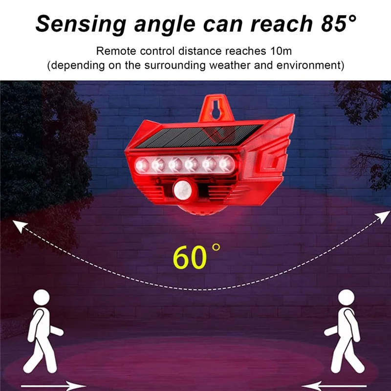 RC-710 Solar Powered PIR Motion Sensor Alarm 129dB Audio and Visual Animal Repeller (without Remote) - Red