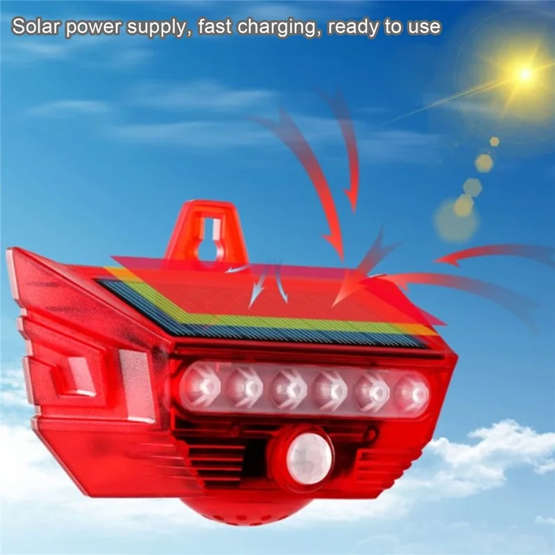 RC-710 Solar Powered PIR Motion Sensor Alarm 129dB Audio and Visual Animal Repeller (without Remote) - Red