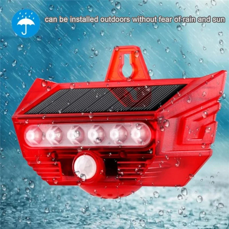 RC-710 Solar Powered PIR Motion Sensor Alarm 129dB Audio and Visual Animal Repeller (without Remote) - Red