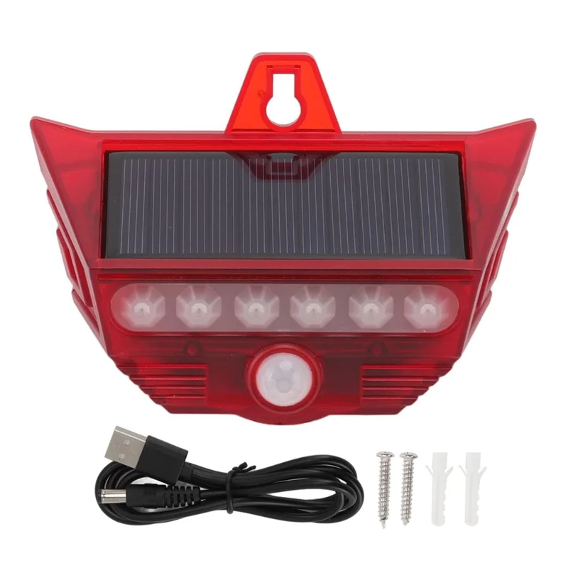RC-710 Solar Powered PIR Motion Sensor Alarm 129dB Audio and Visual Animal Repeller (without Remote) - Red