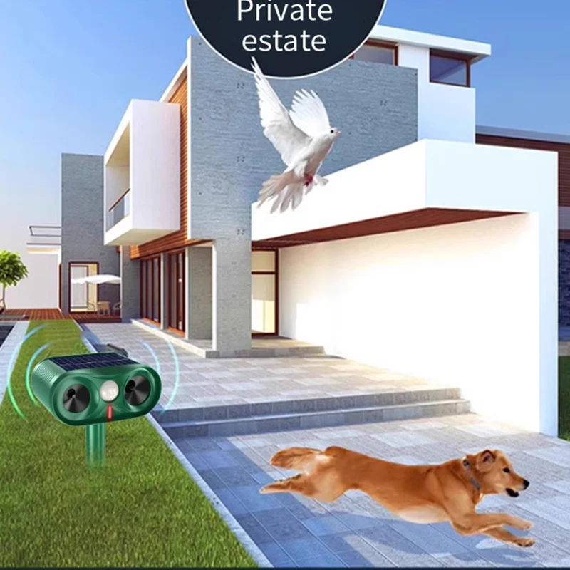 Repelente Solar Ultrasónico de Animales RC-515, Resistente al Agua IPX4, Detección de 110 Grados - Verde