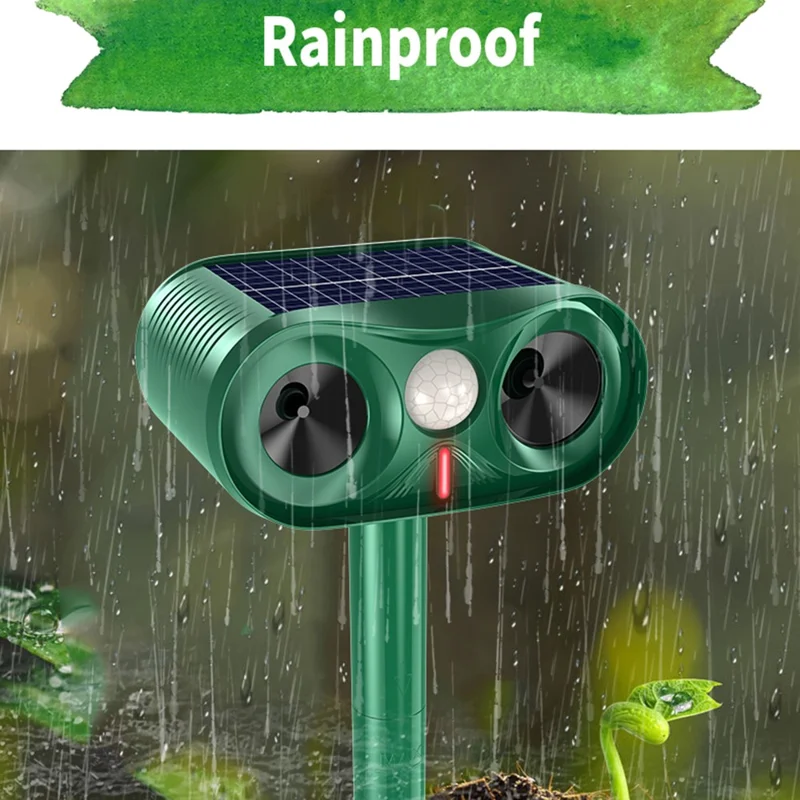 Repelente Solar Ultrasónico de Animales RC-515, Resistente al Agua IPX4, Detección de 110 Grados - Verde