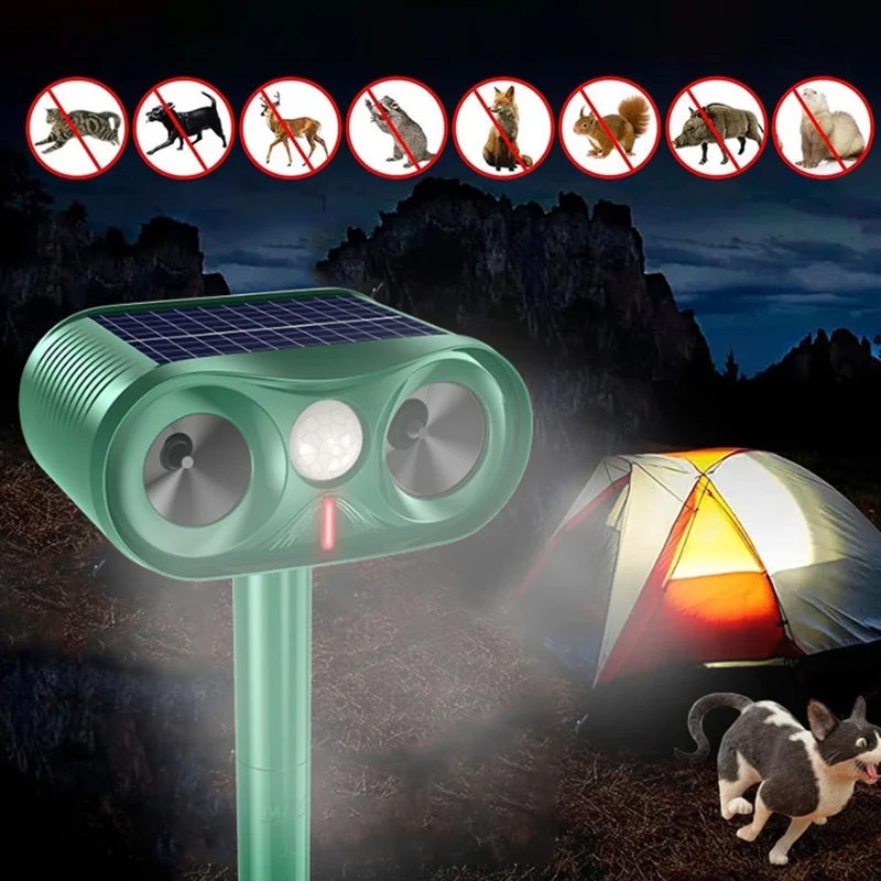 Repelente Solar Ultrasónico de Animales RC-515, Resistente al Agua IPX4, Detección de 110 Grados - Verde