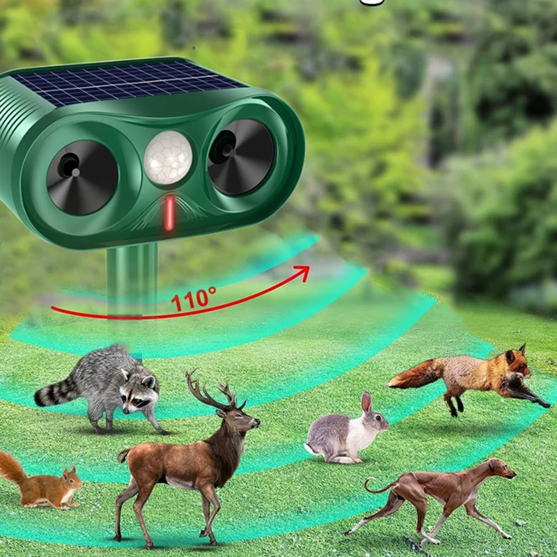 Repelente Solar Ultrasónico de Animales RC-515, Resistente al Agua IPX4, Detección de 110 Grados - Verde