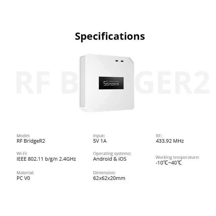 SONOFF RF Bridger2 433MHz Smart Hub wi -fi Dispositivo de Controle de Segurança Doméstica