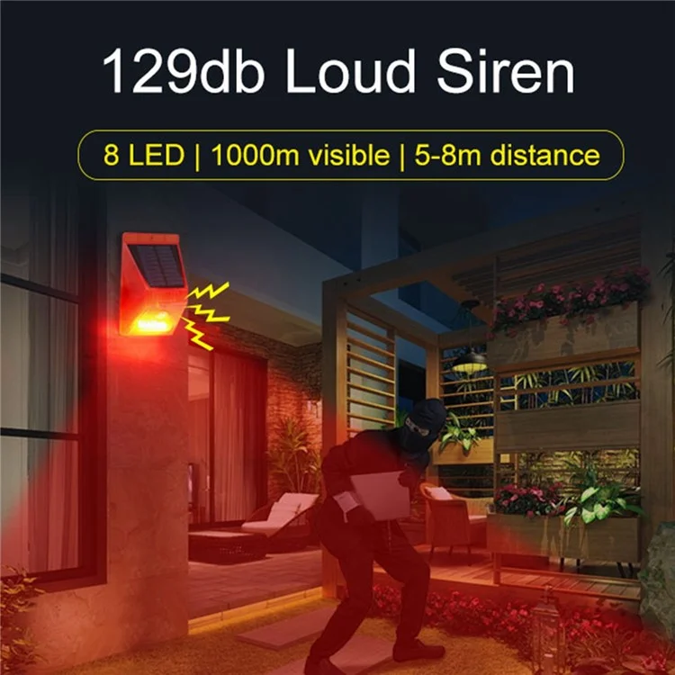 Capteur de mouvement solaire N911C Lampe d'alarme extérieure IP65 Étanche Ferme Jardin Répulsif animal Anti-vol Lampe de sécurité avec Télécommande