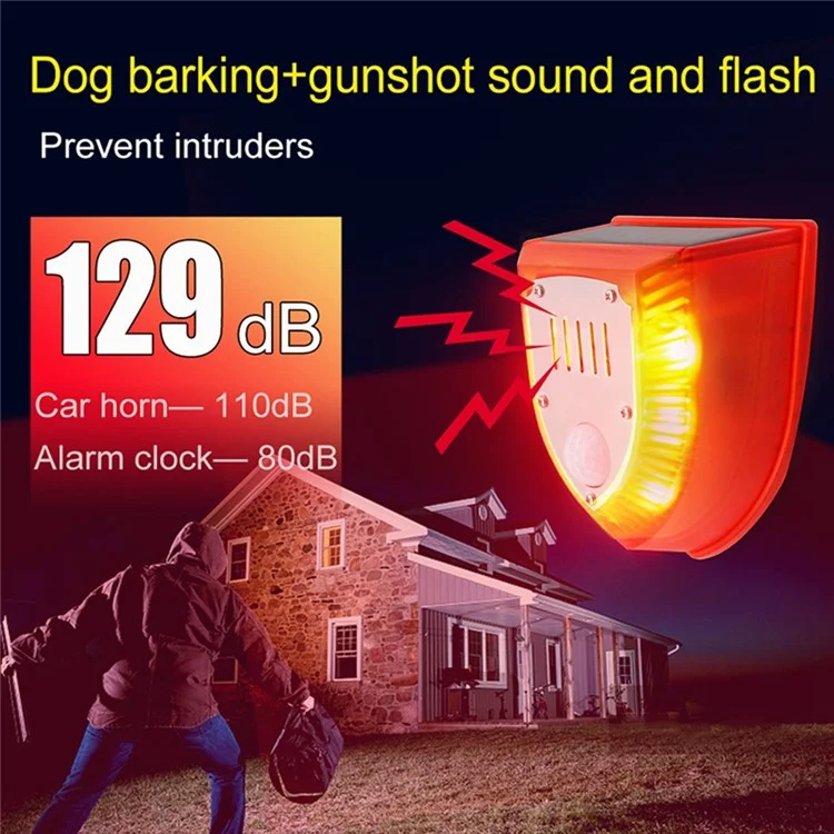 N911M Bewegungssensor Solar Alarm Licht IP65 Wasserdicht Bauernhof Garten Hundegebell Schussgeräusch Tiervertreiber Sicherheitslampe