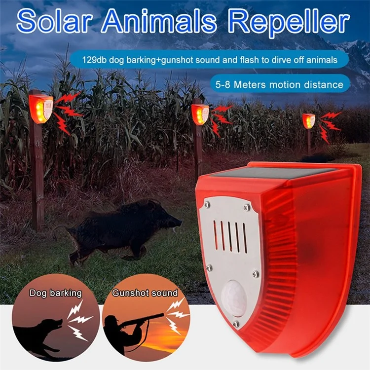 N911M Bewegungssensor Solar Alarm Licht IP65 Wasserdicht Bauernhof Garten Hundegebell Schussgeräusch Tiervertreiber Sicherheitslampe
