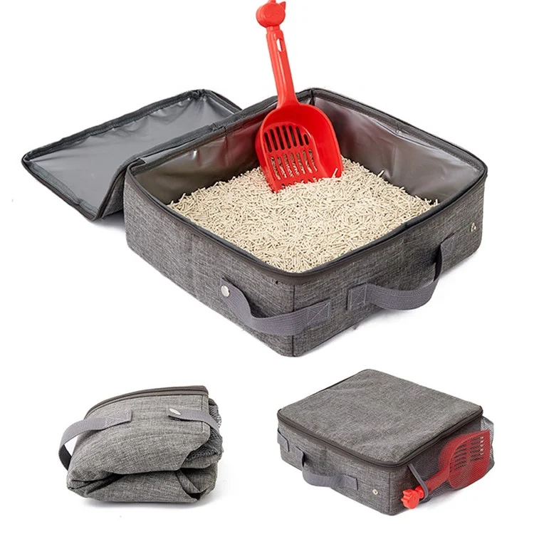 Caja de arena plegable para gatos QS-100 con tapa, caja de arena grande para mascotas con abertura superior y pala para arena de gato para uso en exteriores