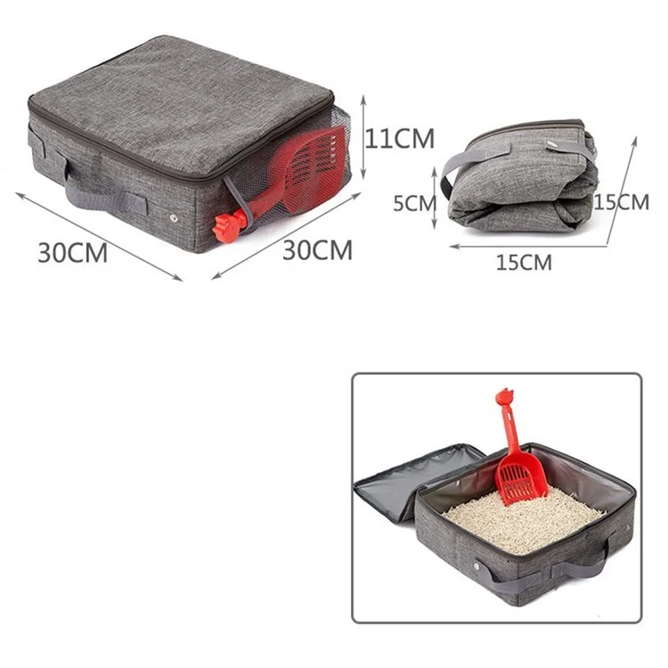Caja de arena plegable para gatos QS-100 con tapa, caja de arena grande para mascotas con abertura superior y pala para arena de gato para uso en exteriores