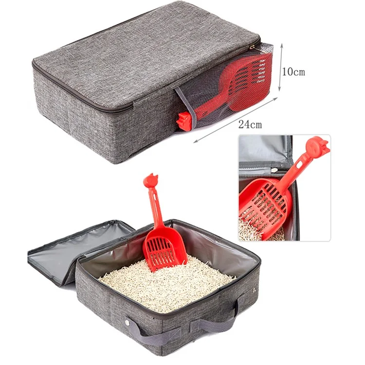 Caja de arena plegable para gatos QS-100 con tapa, caja de arena grande para mascotas con abertura superior y pala para arena de gato para uso en exteriores