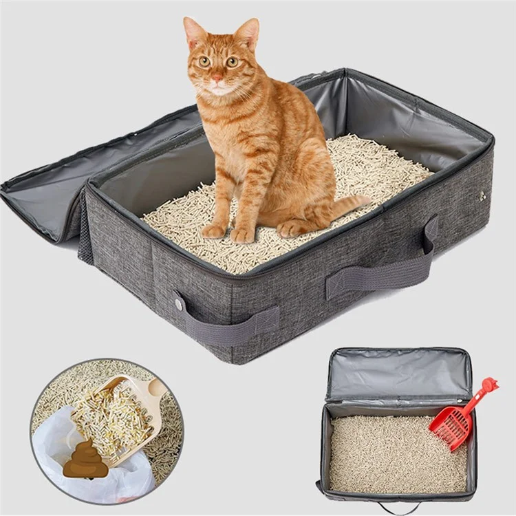 QS-100-L Large Cat Litter Box Outdoor Foldable Cat Litterbox Waterproof Pet Toilet Cat Litter Pan with Cat Litter Scoop