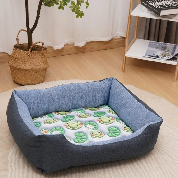 M Größe Cartoon PVC beschichteter Stoff+Gel-Bodenpolster Haustier-Nest Kissen Hund Katze Sommer Kühl-Matte - Frosch