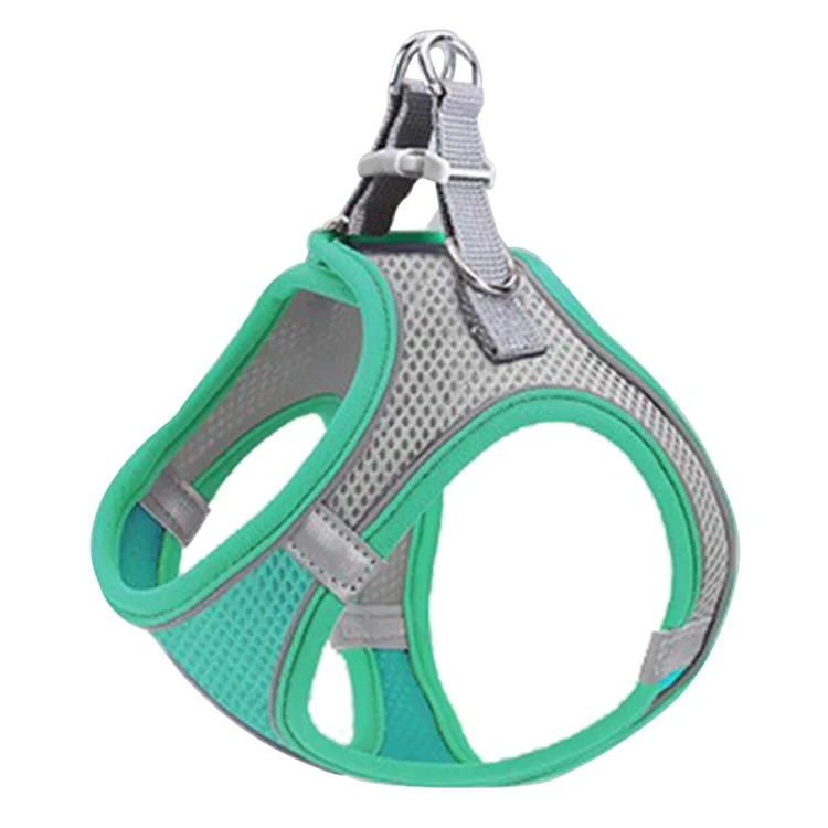 Pet Dog Harness Breathable Mesh Cat Reflective Vest with Leash Outdoor Walking Dog Supplies, Size M - Emerald Green