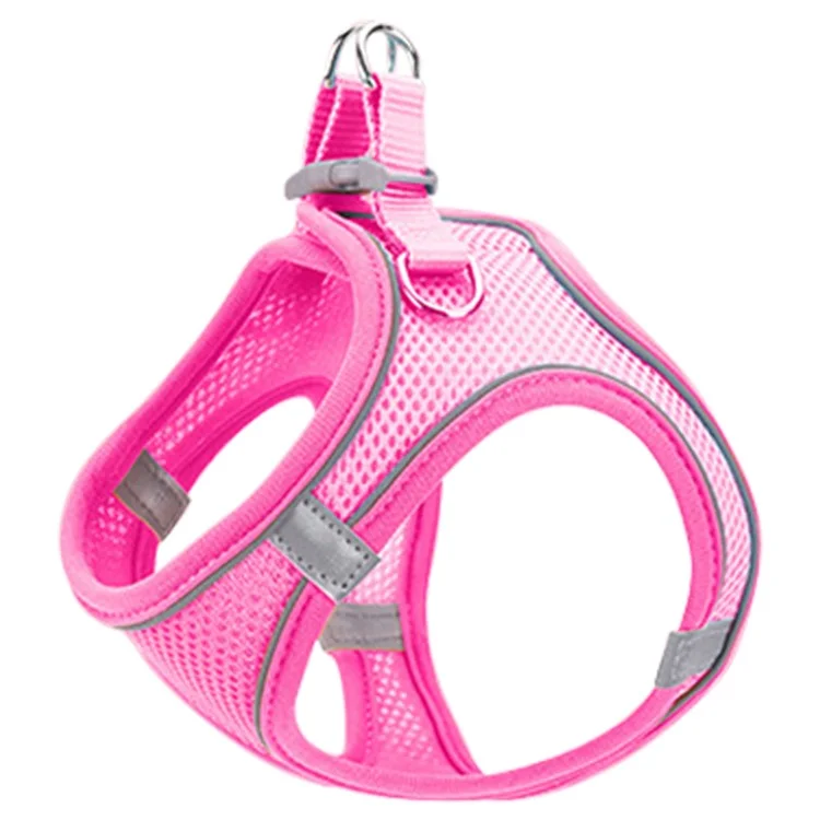 Reflective Cat Dog Vest for Outdoor Walking Breathable Mesh Pet Harness with Leash, Size L - Pink