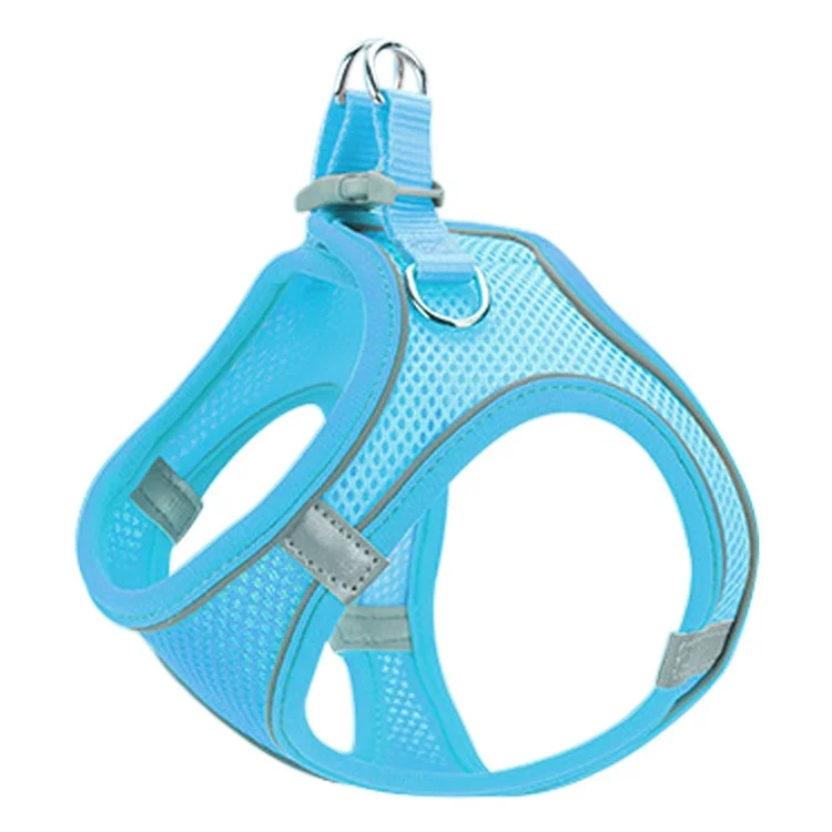 Reflective Cat Dog Vest for Outdoor Walking Breathable Mesh Pet Harness with Leash, Size L - Sky Blue