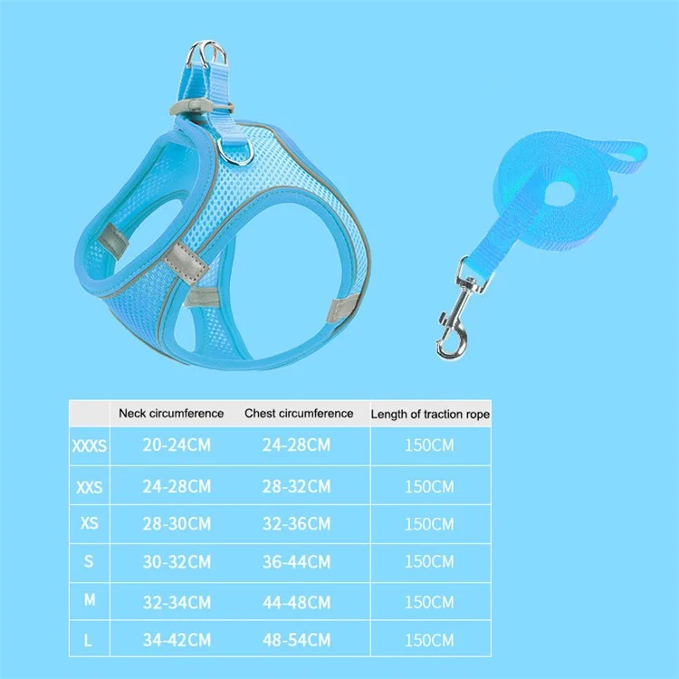 Reflective Cat Dog Vest for Outdoor Walking Breathable Mesh Pet Harness with Leash, Size L - Sky Blue