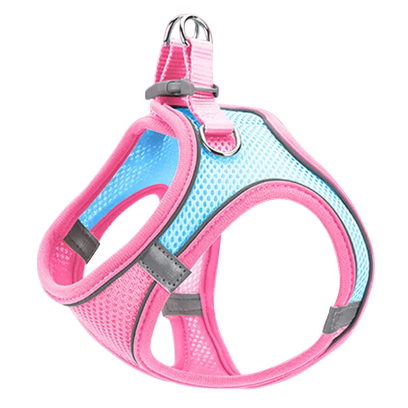 Reflective Cat Dog Vest Gift for Outdoor Walking Breathable Mesh Pet Harness with Leash, Size L - Blue+Pink