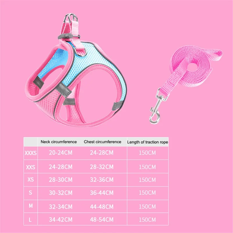 Reflective Cat Dog Vest Gift for Outdoor Walking Breathable Mesh Pet Harness with Leash, Size L - Blue+Pink