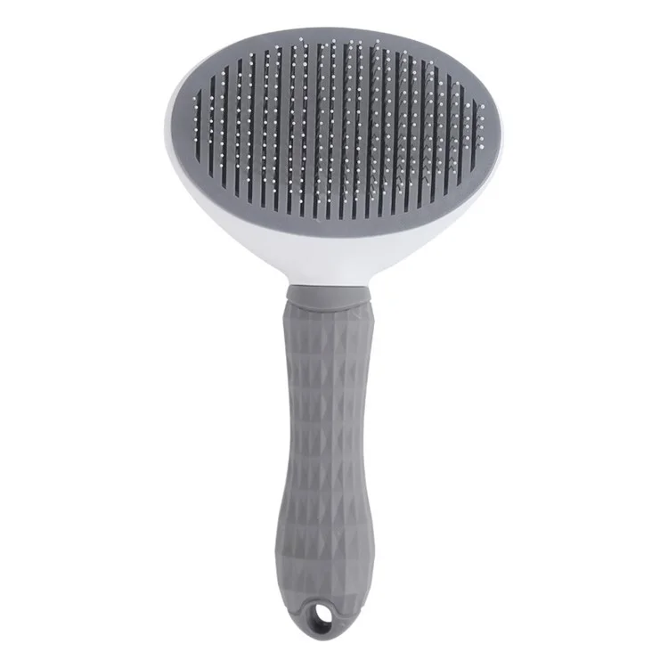 Escova de Limpeza Automática para Cães e Gatos - Removedor de Pelos Emaranhados, com Cabo de Plástico - Cinza