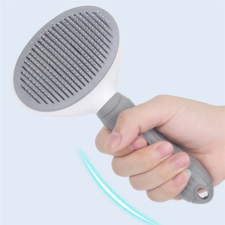 Escova de Limpeza Automática para Cães e Gatos - Removedor de Pelos Emaranhados, com Cabo de Plástico - Cinza