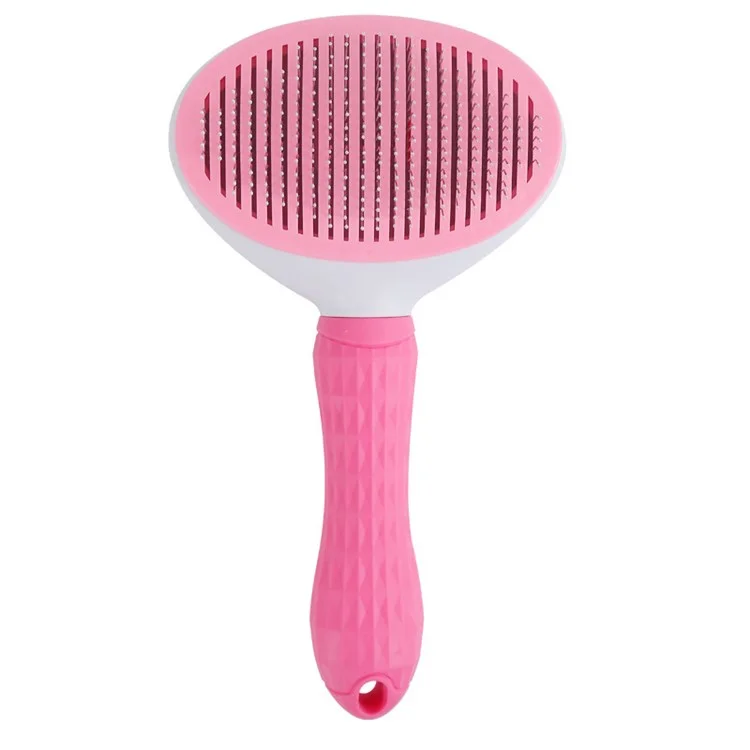 Self-Cleaning Cat Dog Brush Tangled Hair Cleaning Pet Grooming Comb with Plastic Handle - Pink