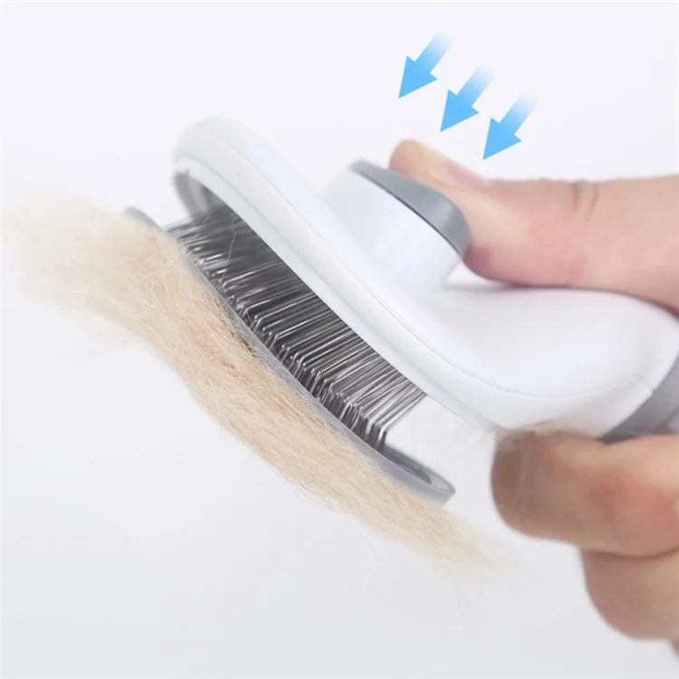 Self-Cleaning Cat Dog Brush Tangled Hair Cleaning Pet Grooming Comb with Plastic Handle - Pink