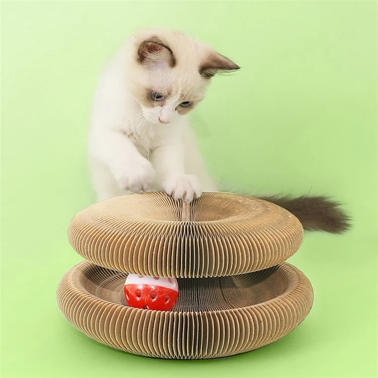 Corrugated Paper Interactive Magic Organ Cat Scratching Board with Bell Claw Grinding Toy - Dark Wood Grain / Magnetic