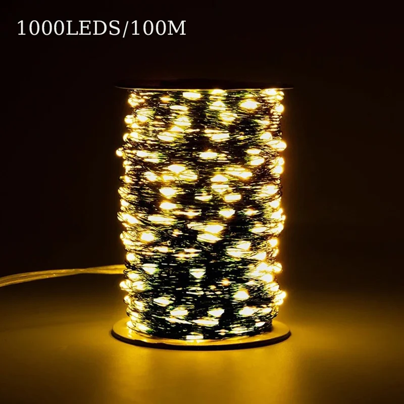 100m 1000 Leds 8 Modes IP44 Waterproof Copper Wire String Light Outdoor Decoration - Warm White