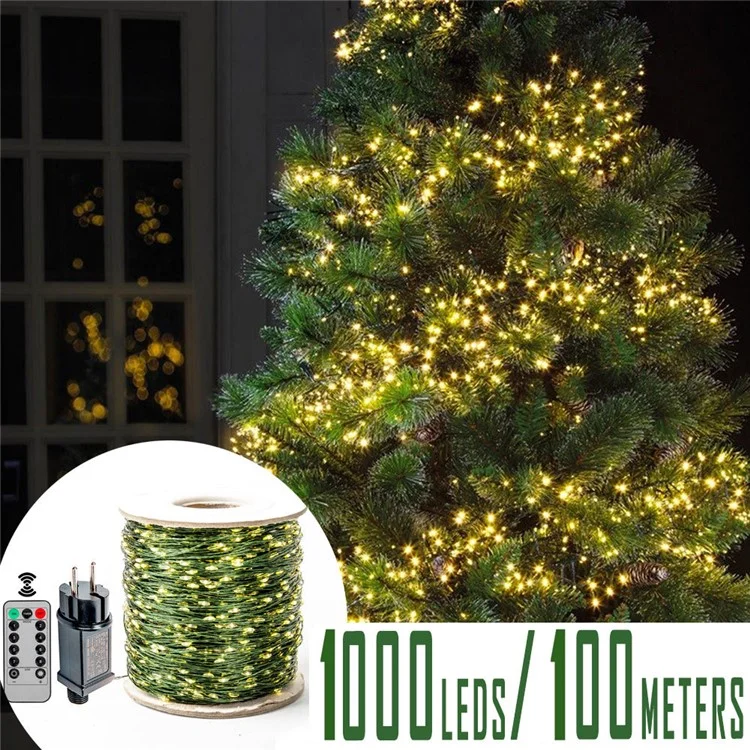 100m 1000 Leds 8 Modes IP44 Waterproof Copper Wire String Light Outdoor Decoration - Warm White