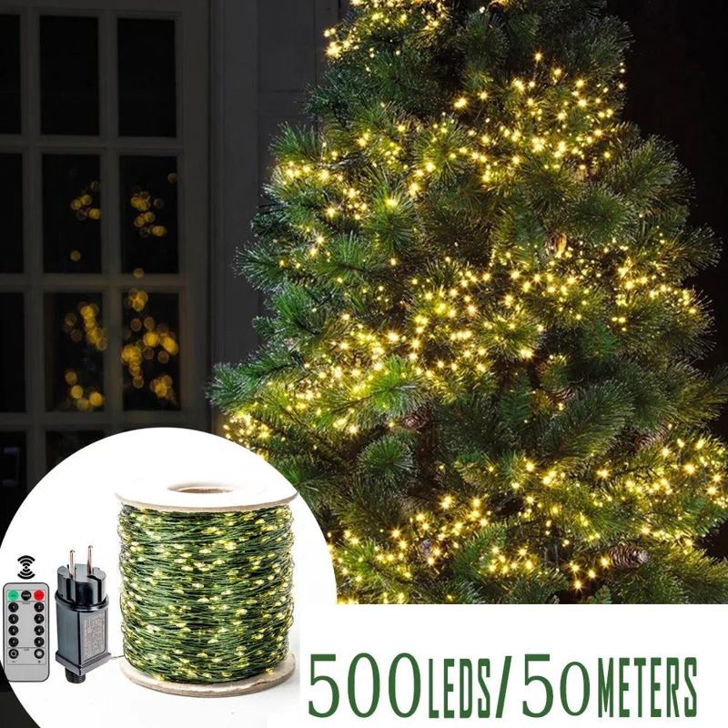 50m 500 Leds 8 Modes IP44 Waterproof Copper Wire String Light Outdoor Decoration - Warm White